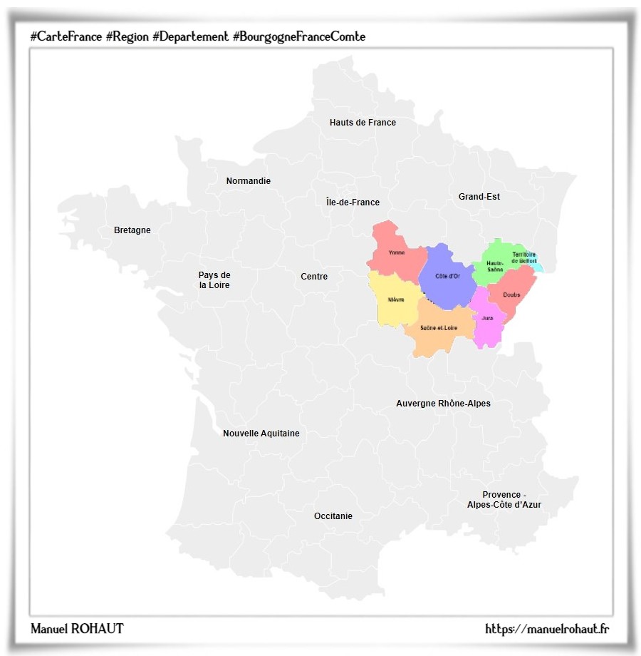 Les départements de la région française Bourgogne-Franche-Comté