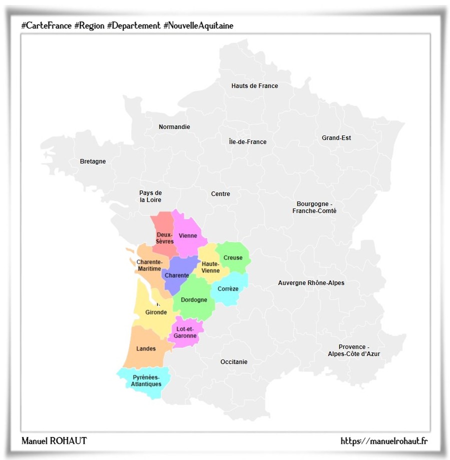 Les départements de la région française Nouvelle-Aquitaine